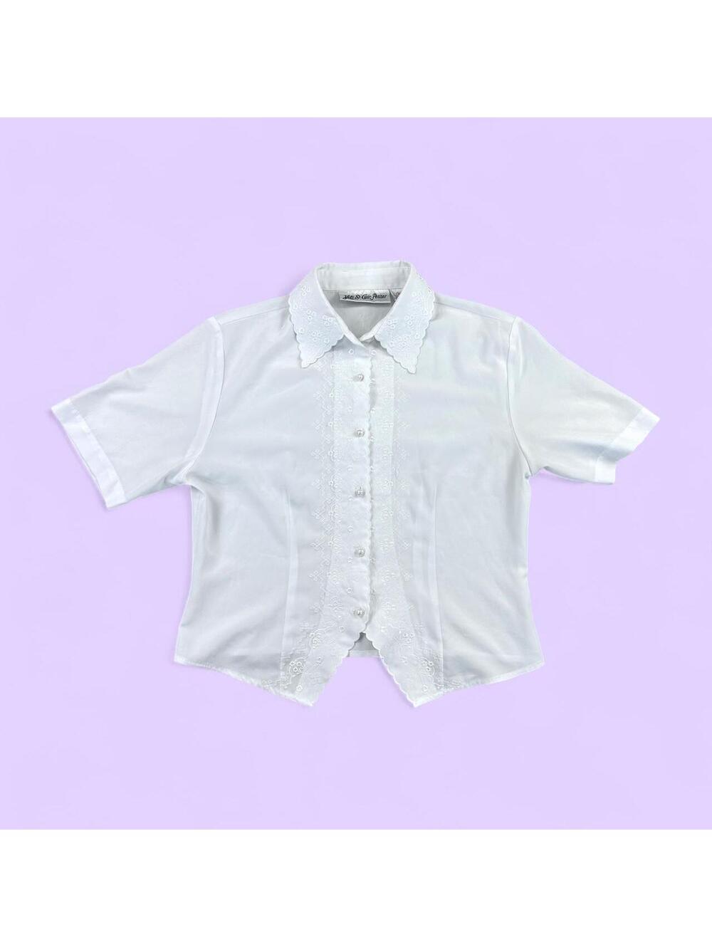 Yves St. Clair Petites Vintage White Embroidered Short Sleeve Button-Up - 10P